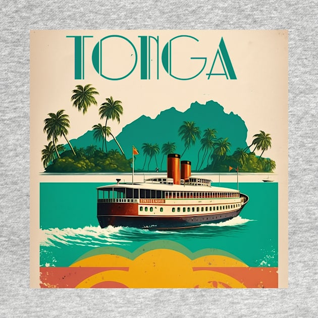 Tonga Boat Vintage Travel Art Poster by OldTravelArt